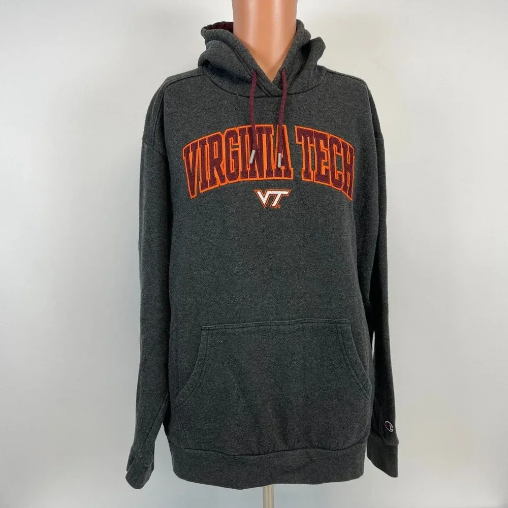 Champion Virginia Tech University Embroidered Hoodie Sweatshirt College Grey XL - Picture 2 of 5